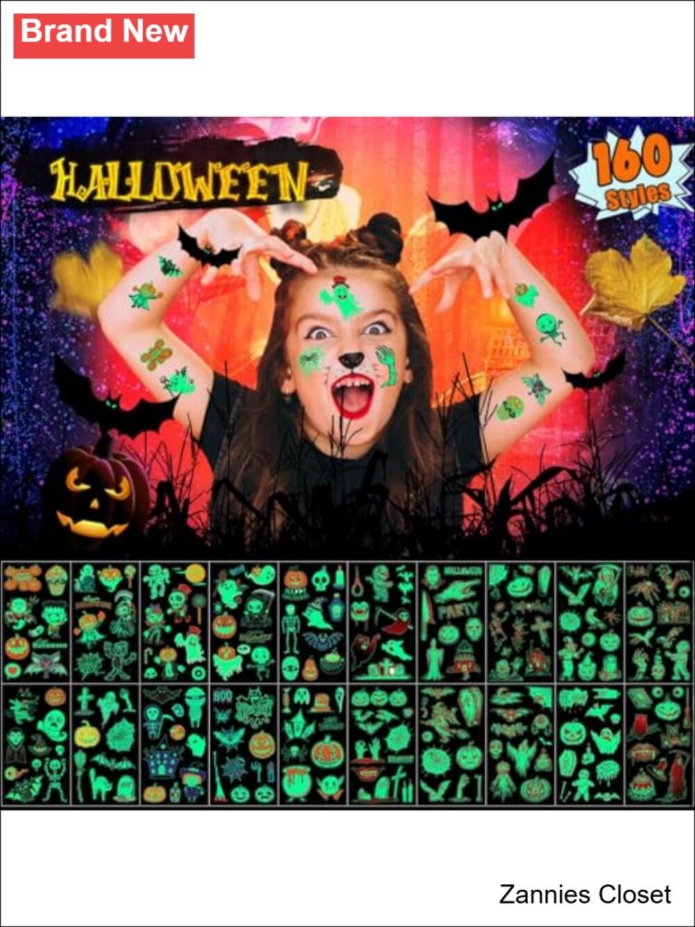 👻 Glow in the Dark Halloween Temporary Tattoos 160 Designs Party Favors